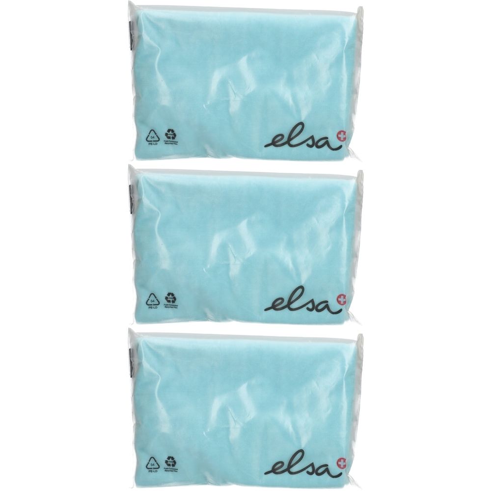 Trois taies d'oreiller bleu clair emballées. Marque elsa.