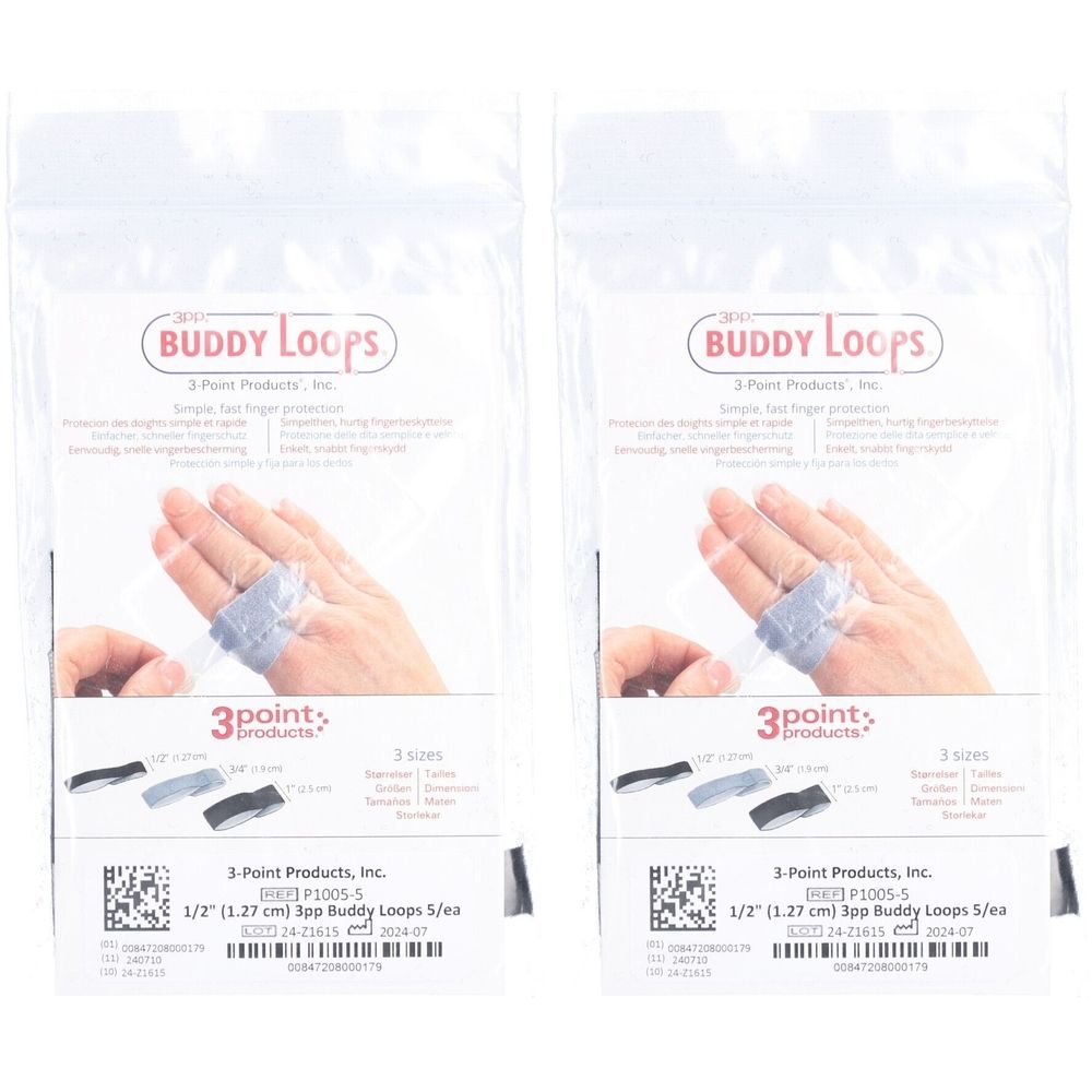 Deux paquets de bandes noires pour doigts, largeur 1/2 pouce (1,27 cm), avec inscription 'Buddy Loops'.
