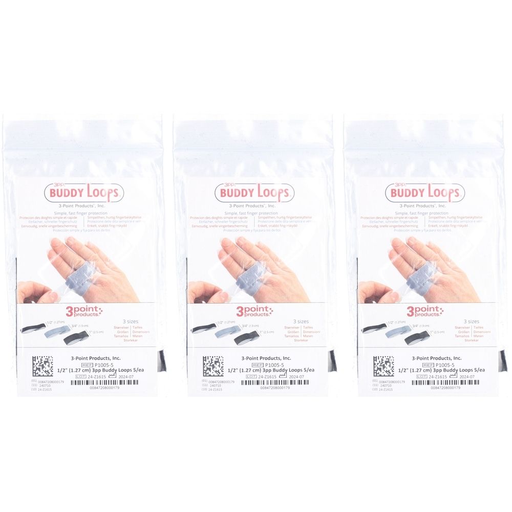 Trois paquets de bandages pour doigts noirs (1,27 cm de large) avec inscription "Buddy Loops".