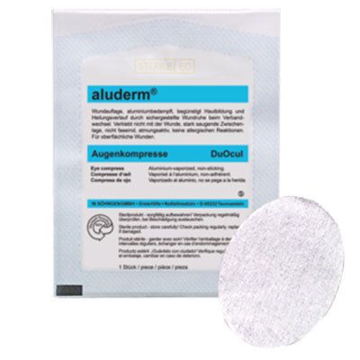 Aluderm DuOcul oogkompres: Aluminium gecoate wondcompres, niet klevend, ademend.