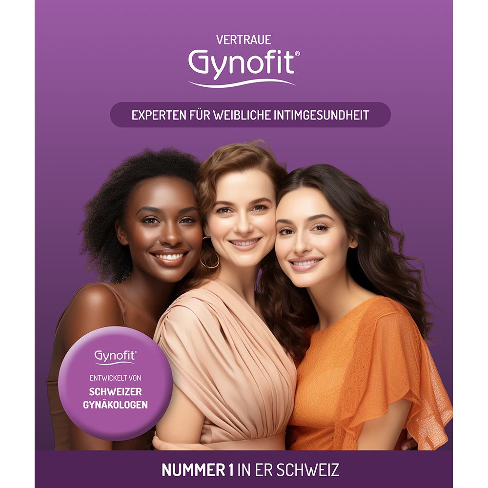 Gynofit: Experts in vrouwelijke intieme gezondheid. Drie lachende vrouwen. Nummer 1 in Zwitserland.