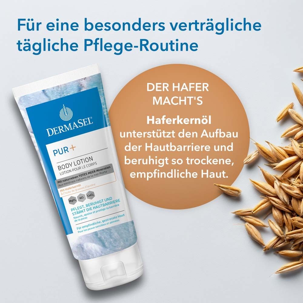 Tube en haverkorrels. Tekst: Haver doet het. Ondersteunt de huidbarrière.