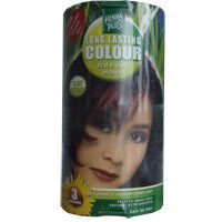 Emballage cylindrique Hennaplus Long Lasting Colour. Femme aux cheveux rouge violet brun. Inscription: 4.67.