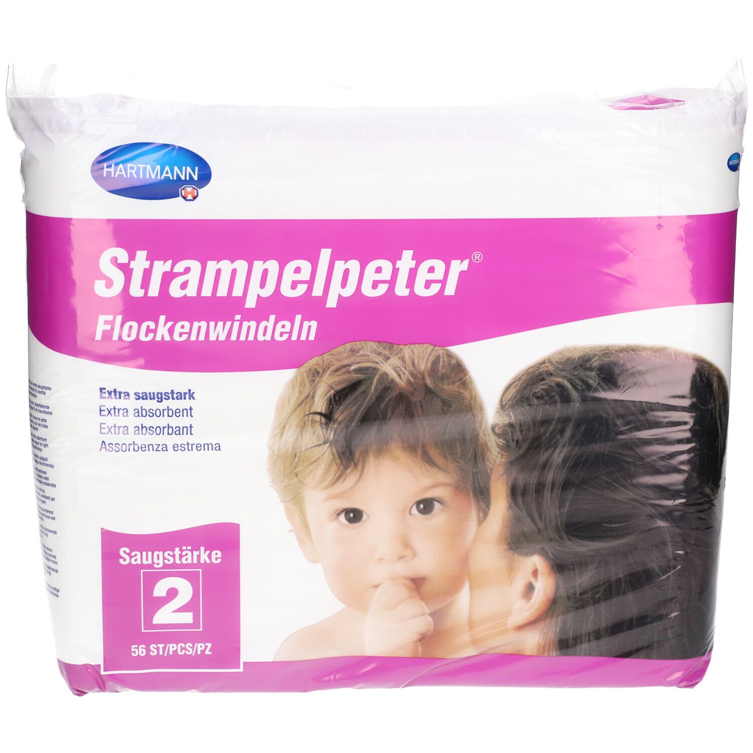 Paquet de couches Hartmann Strampelpeter. Bébé et mère. Absorption 2, 56 pièces.