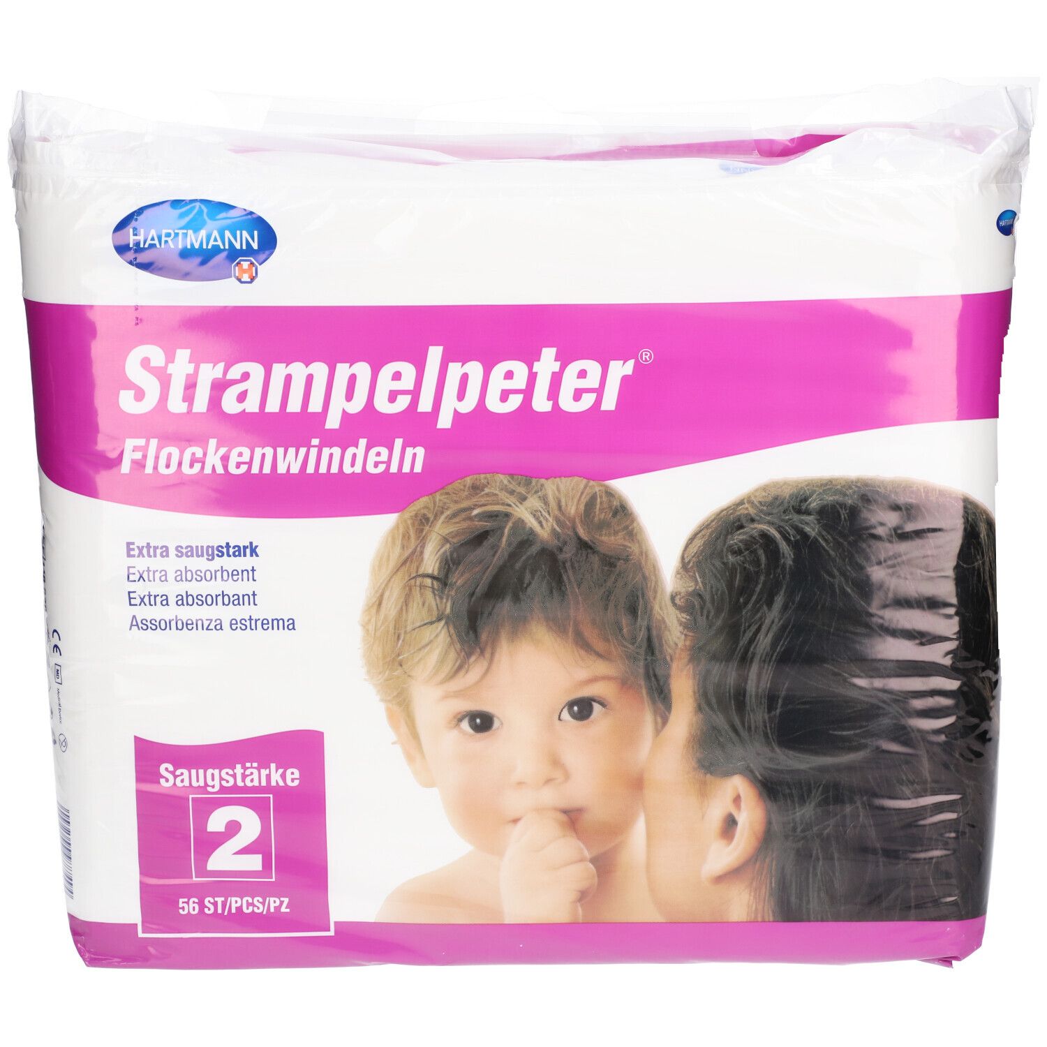 Paquet de couches Hartmann Strampelpeter. Bébé et mère. Absorption 2, 56 pièces.
