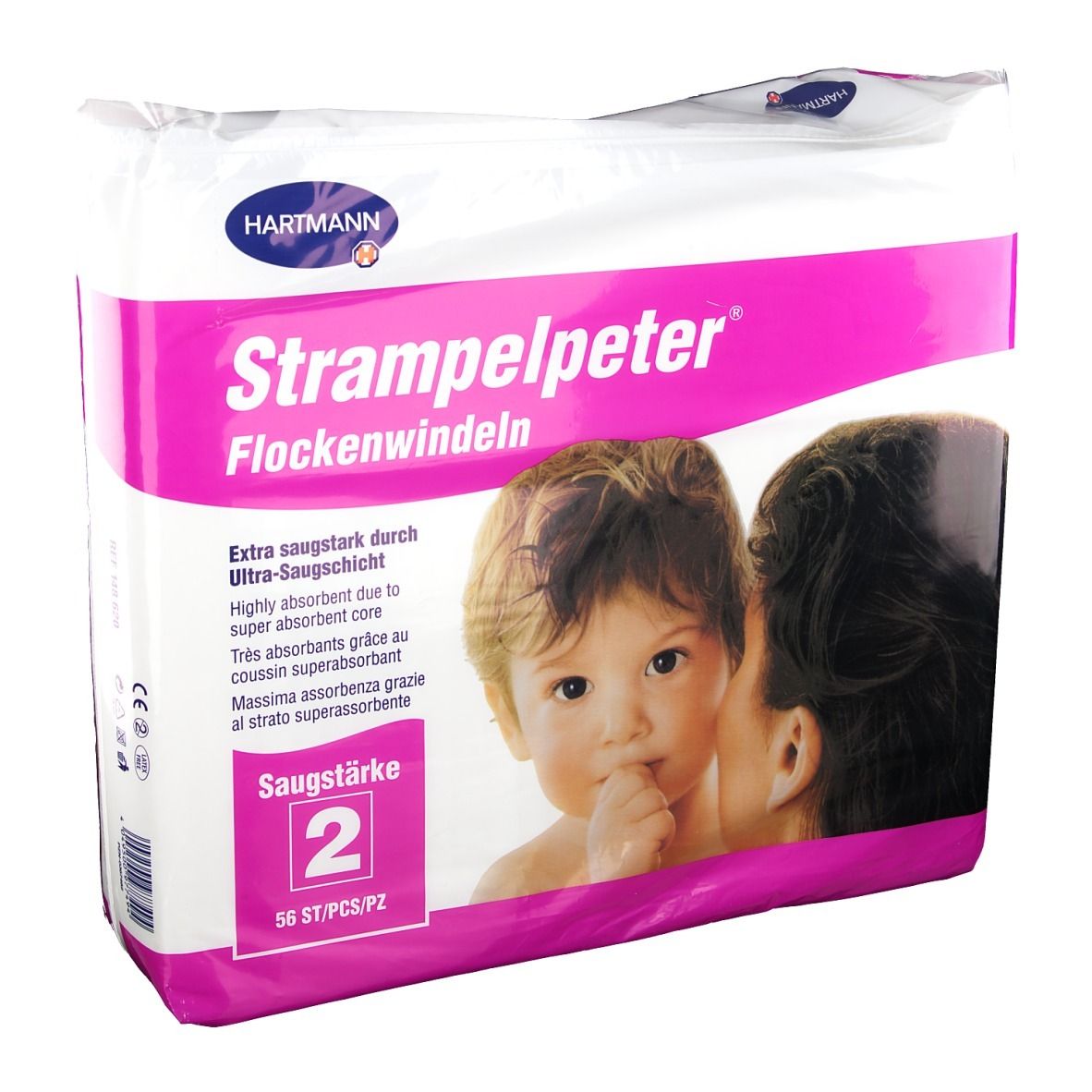Paquet de couches Hartmann Strampelpeter. Bébé et mère. Absorption 2, 56 pièces.