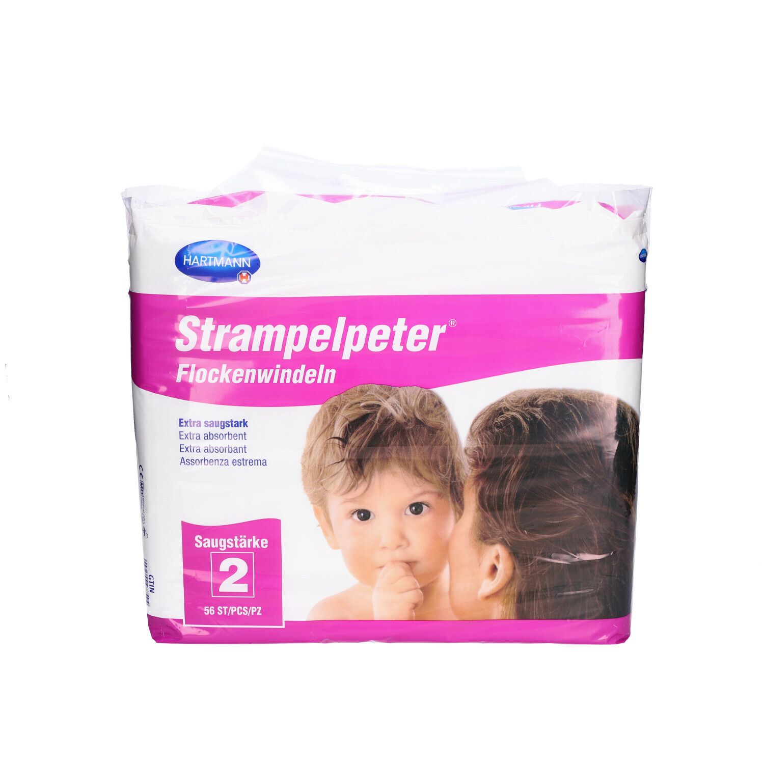 Paquet de couches Hartmann Strampelpeter. Bébé et mère. Absorption 2, 56 pièces.