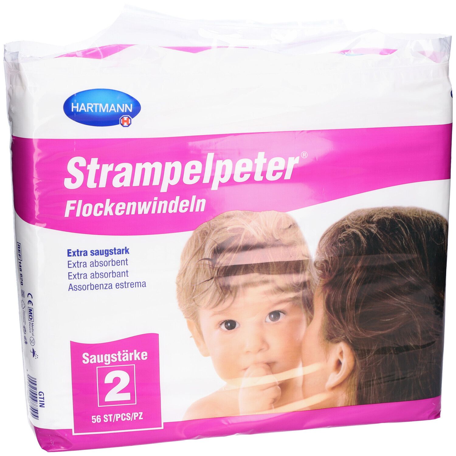 Paquet de couches Hartmann Strampelpeter. Bébé et mère. Absorption 2, 56 pièces.