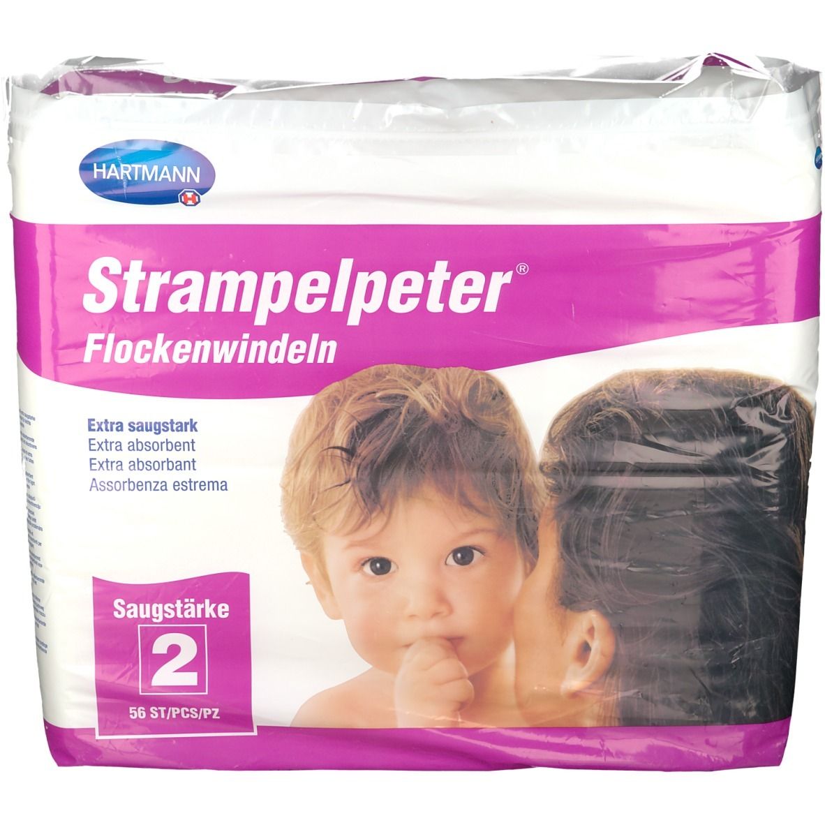 Paquet de couches Hartmann Strampelpeter. Bébé et mère. Absorption 2, 56 pièces.