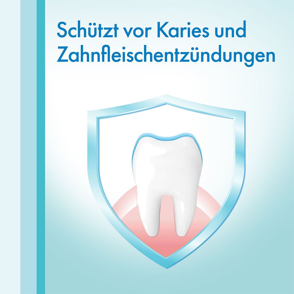 Illustratie: tand met schild. Beschermt tegen cariës en tandvleesontsteking.