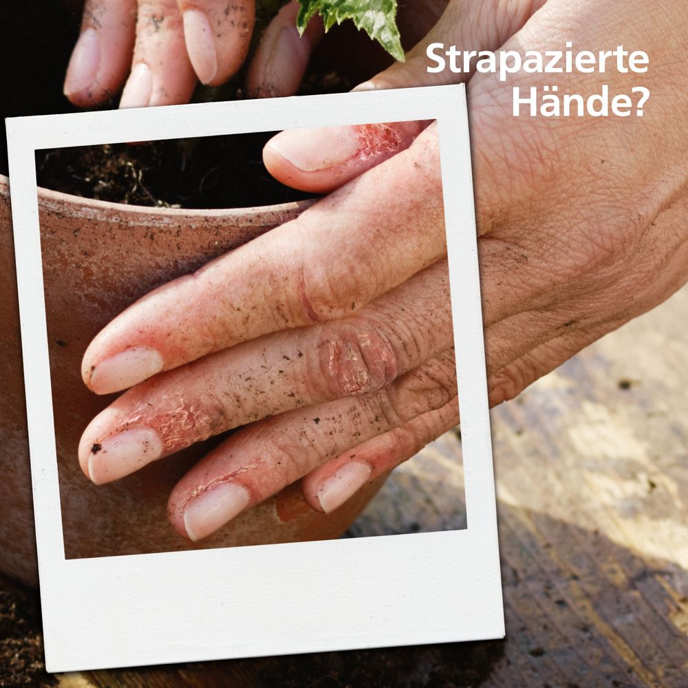 Gros plan sur des mains avec de la terre. Sur une photo Polaroid : Mains abîmées ?