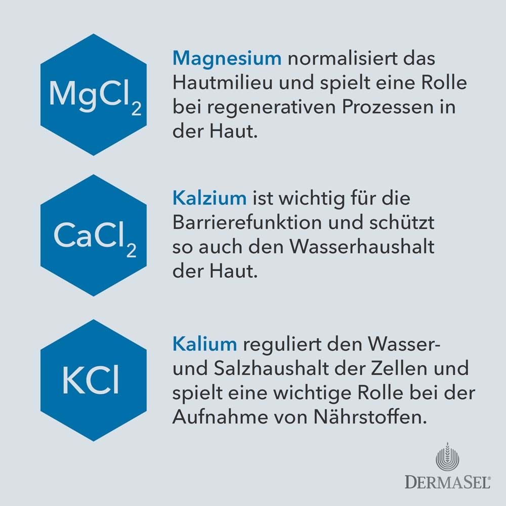 Drie zeshoekige vormen met ingrediënten. Tekst: Magnesium, Calcium, Kalium. Uitleg over de ingrediënten.