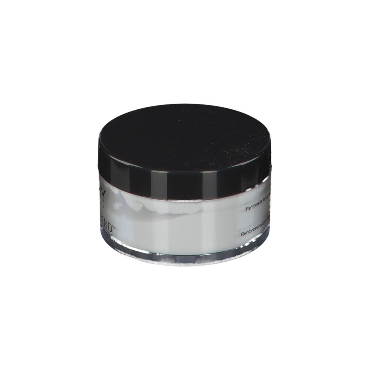 Vichy Dermablend fixing poeder pot. Zwart deksel, transparante pot, witte poeder. Vichy en Dermablend logo.