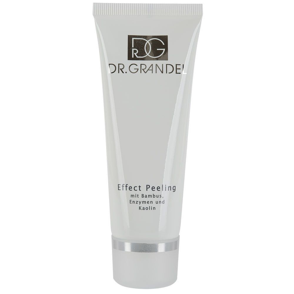 Tube blanc avec logo "DR. GRANDEL" et "Effect Peeling". Contient bambou, enzymes et kaolin.