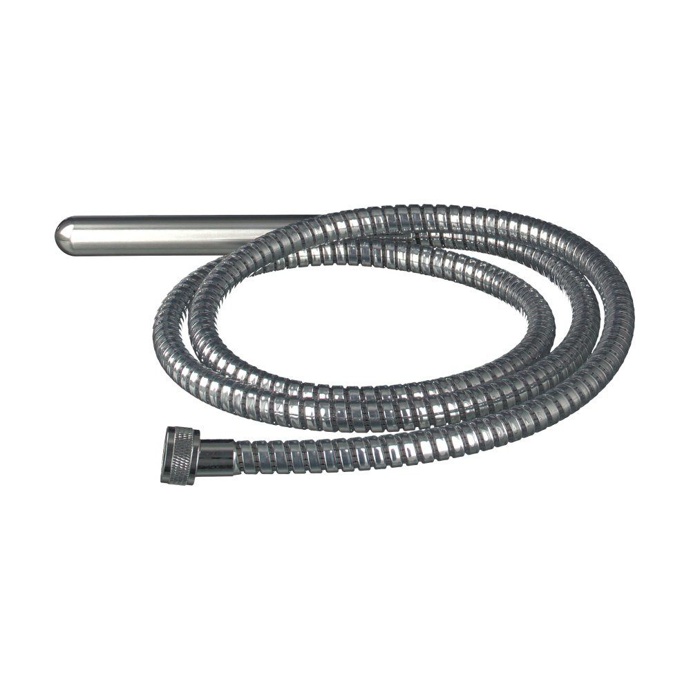 Tuyau de douche argenté avec tige droite. Flexible avec connecteur.