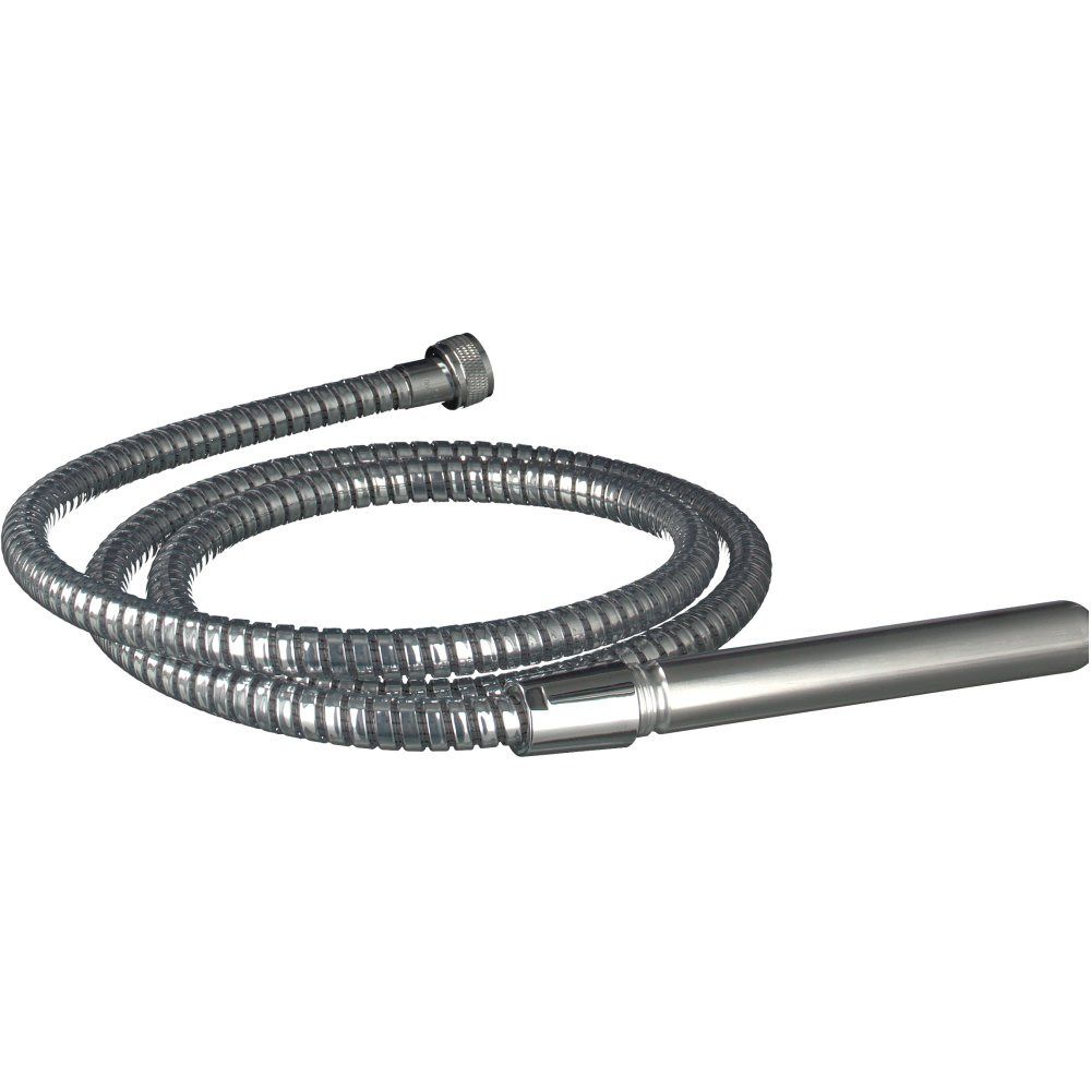 Tuyau de douche flexible en métal avec poignée droite.