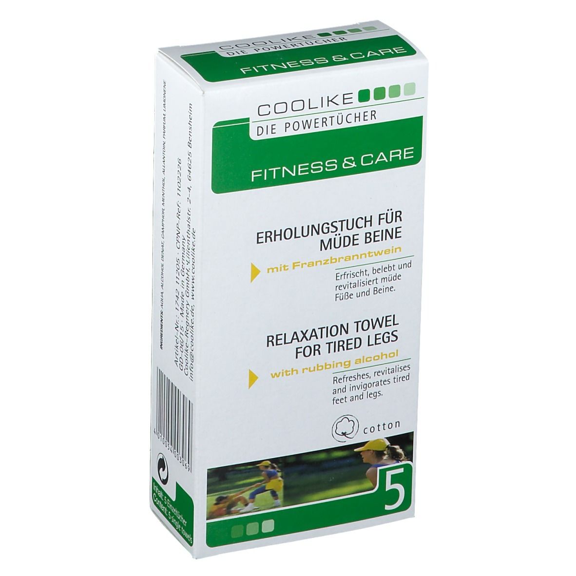 Boîte de lingettes Coolike Power pour jambes fatiguées, à l'alcool de menthe.