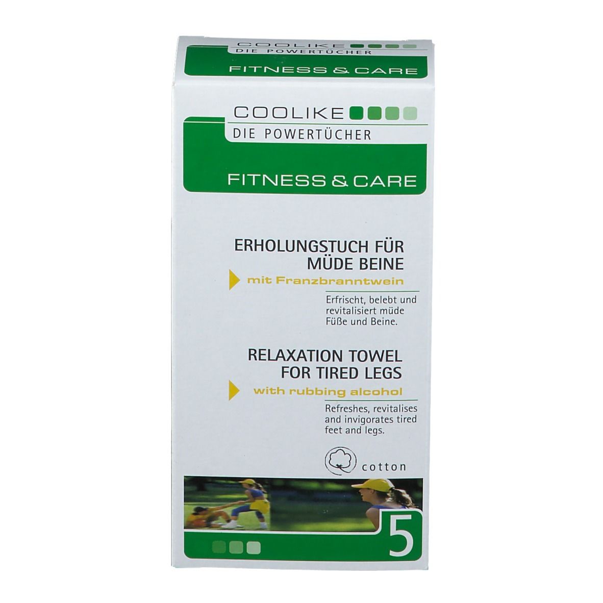 Emballage pour lingettes de relaxation COOLlKE pour jambes fatiguées avec alcool à friction.