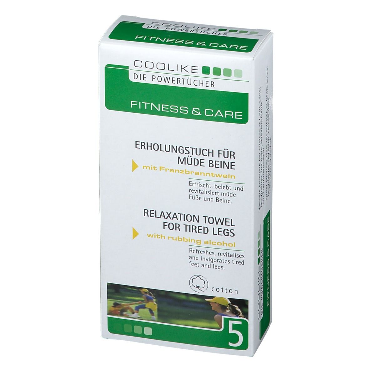 Boîte de 5 lingettes Coolike pour jambes fatiguées à l'alcool de menthe poivrée.