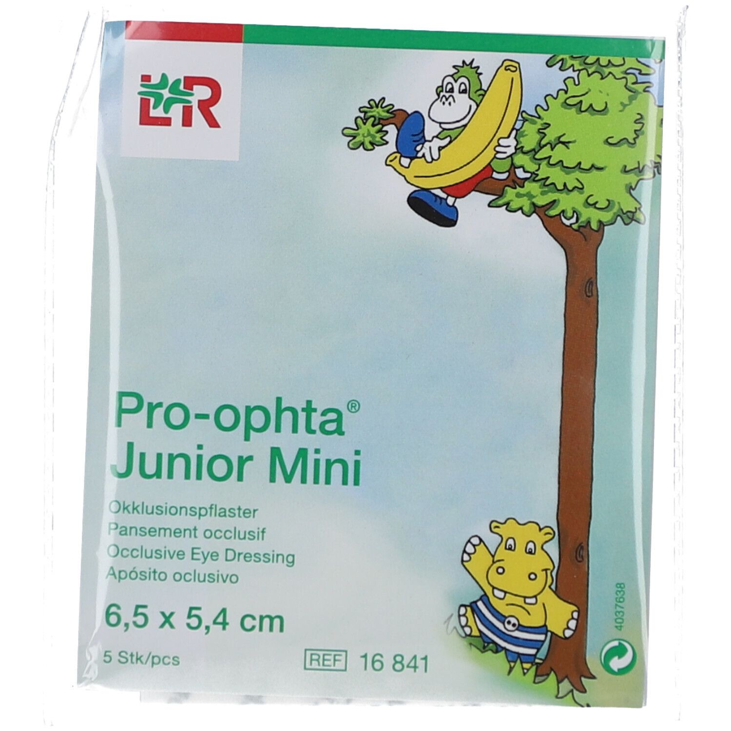 Emballage Pro-ophta Junior Mini pansement occlusif, 6,5 x 5,4 cm.