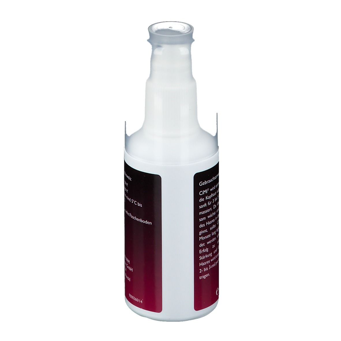 Witte fles met rood etiket. Opschrift: Gebruiksaanwijzing. Fabrikantenadres: Cherapharm GmbH, 17489 Greifswald.