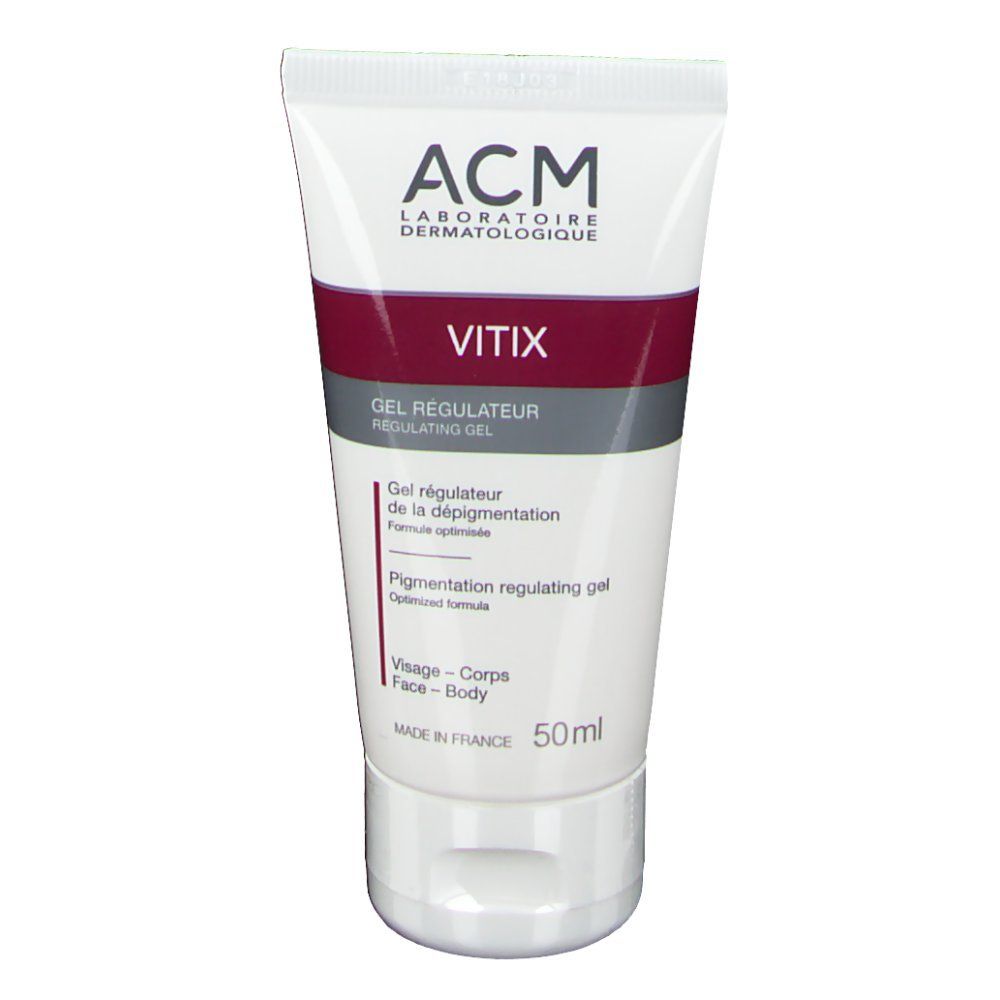 Tube blanc et rouge "VITIX Gel Régulateur". Contient 50ml. Marque: ACM.