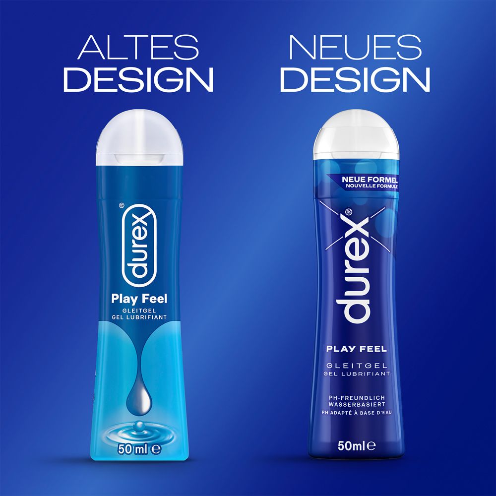 Comparaison ancien et nouveau design du flacon de gel lubrifiant Durex Play Feel.