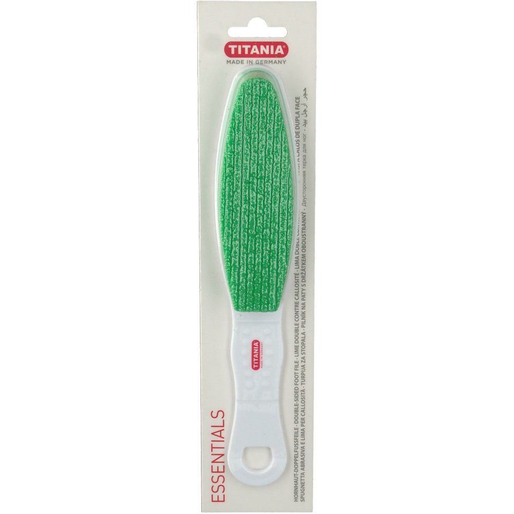 Dubbele voetvijl met groene wrijvingsoppervlak. Witte handgreep met gat. Essentials.