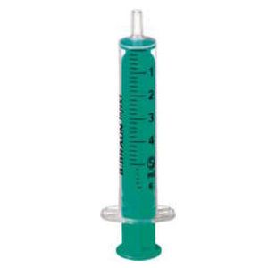 Seringue verte avec raccord Luer excentrique. Échelle jusqu'à 6 ml. Braun Injekt®.
