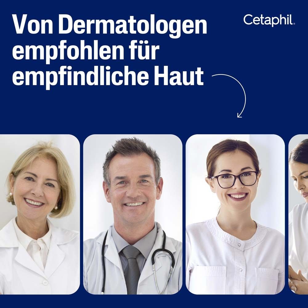 Artsen en medisch personeel. Tekst: Aanbevolen door dermatologen voor de gevoelige huid.
