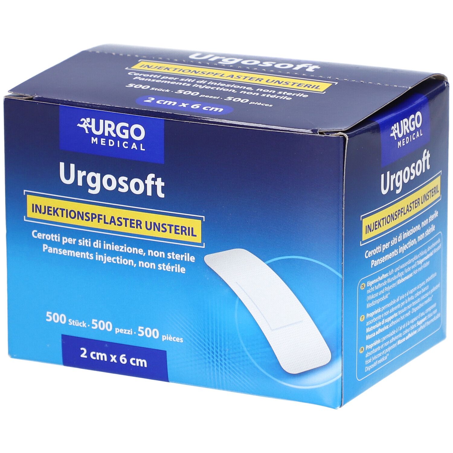 Pansements Urgo Urgosoft pour injection, 500 pièces, 2x6cm.