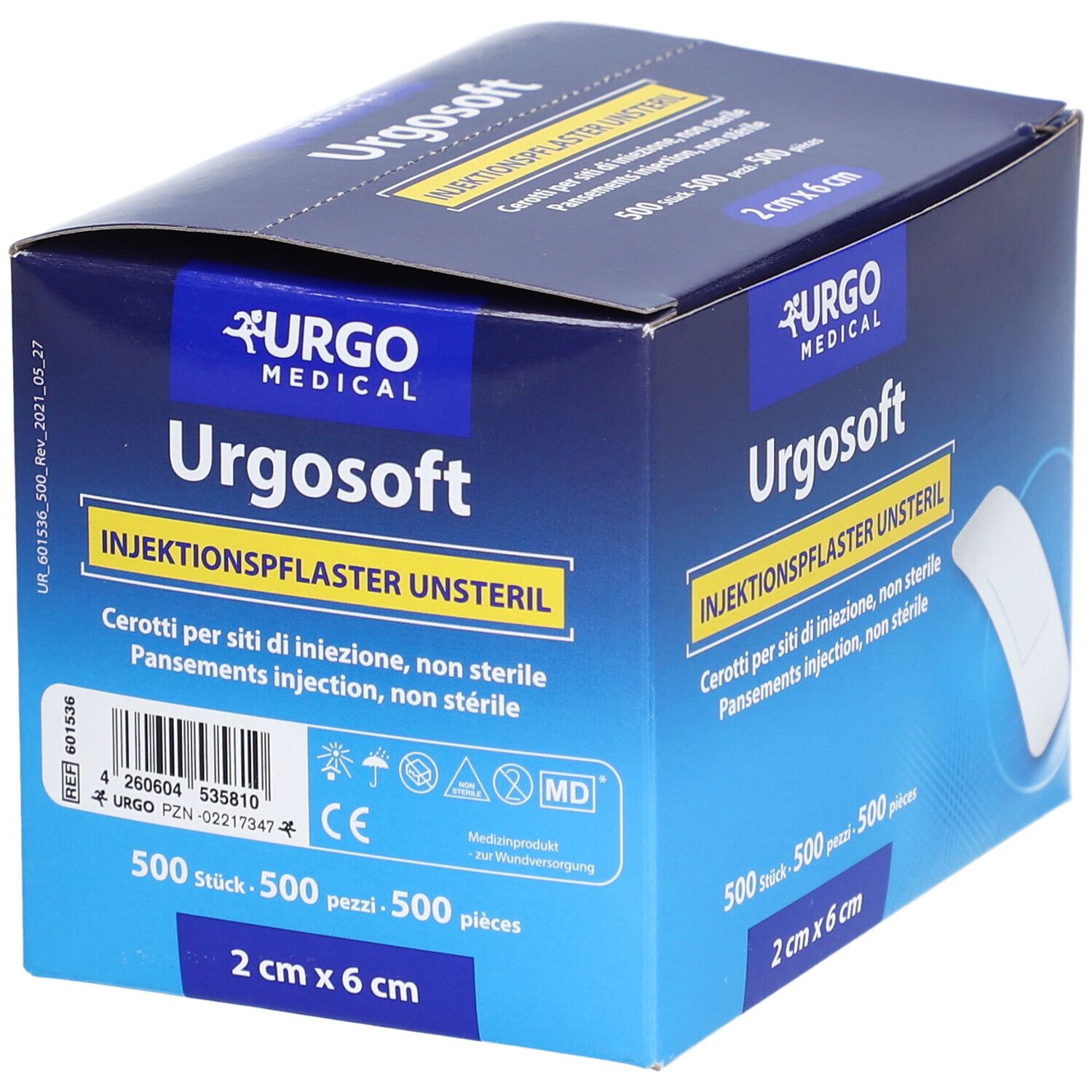 Pansements Urgo Urgosoft pour injection, 500 pièces, 2x6cm.