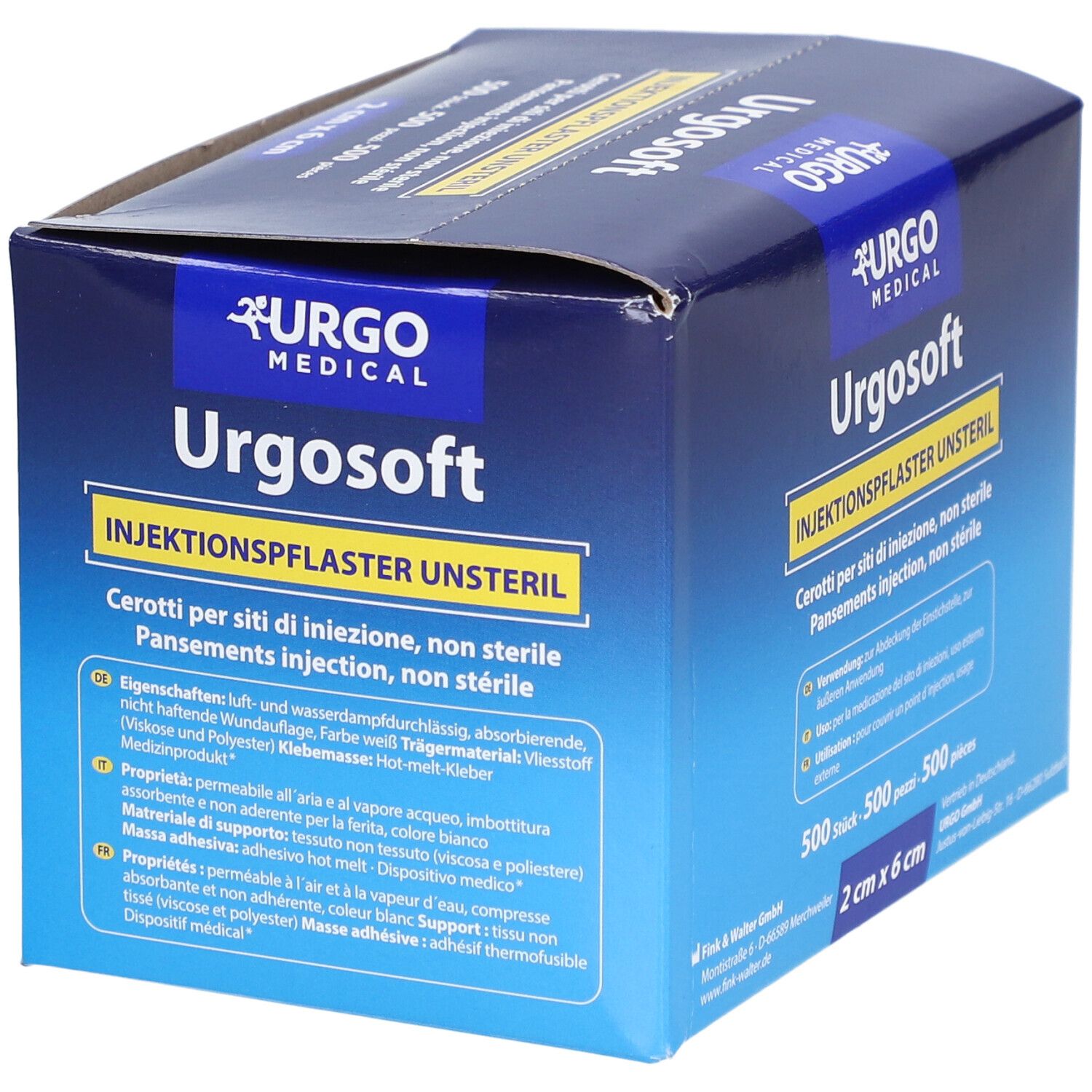 Pansements Urgo Urgosoft pour injection, 500 pièces, 2x6cm.