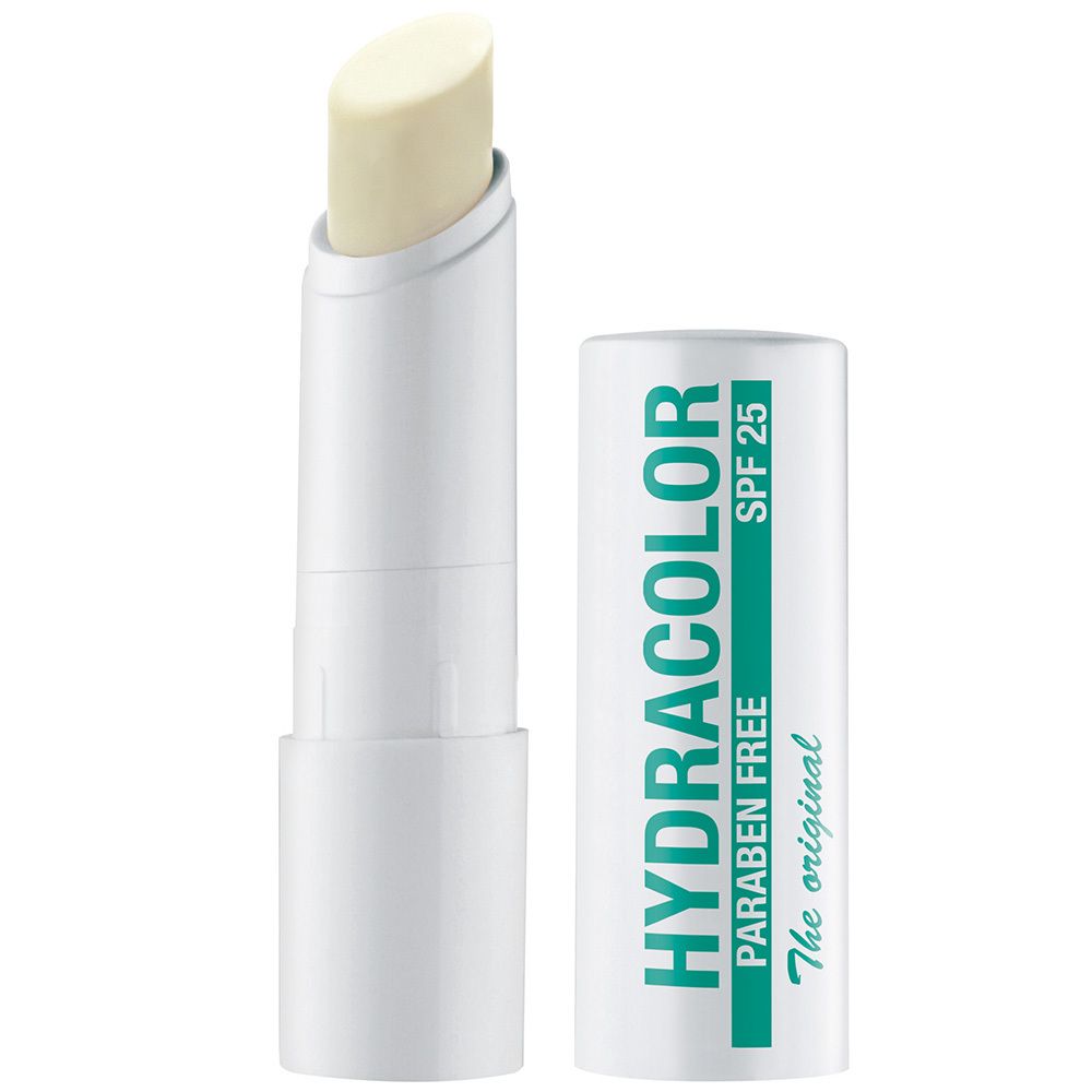 Stick à lèvres blanc ouvert, incolore. Le produit affiche HYDRACOLOR SPF 25.