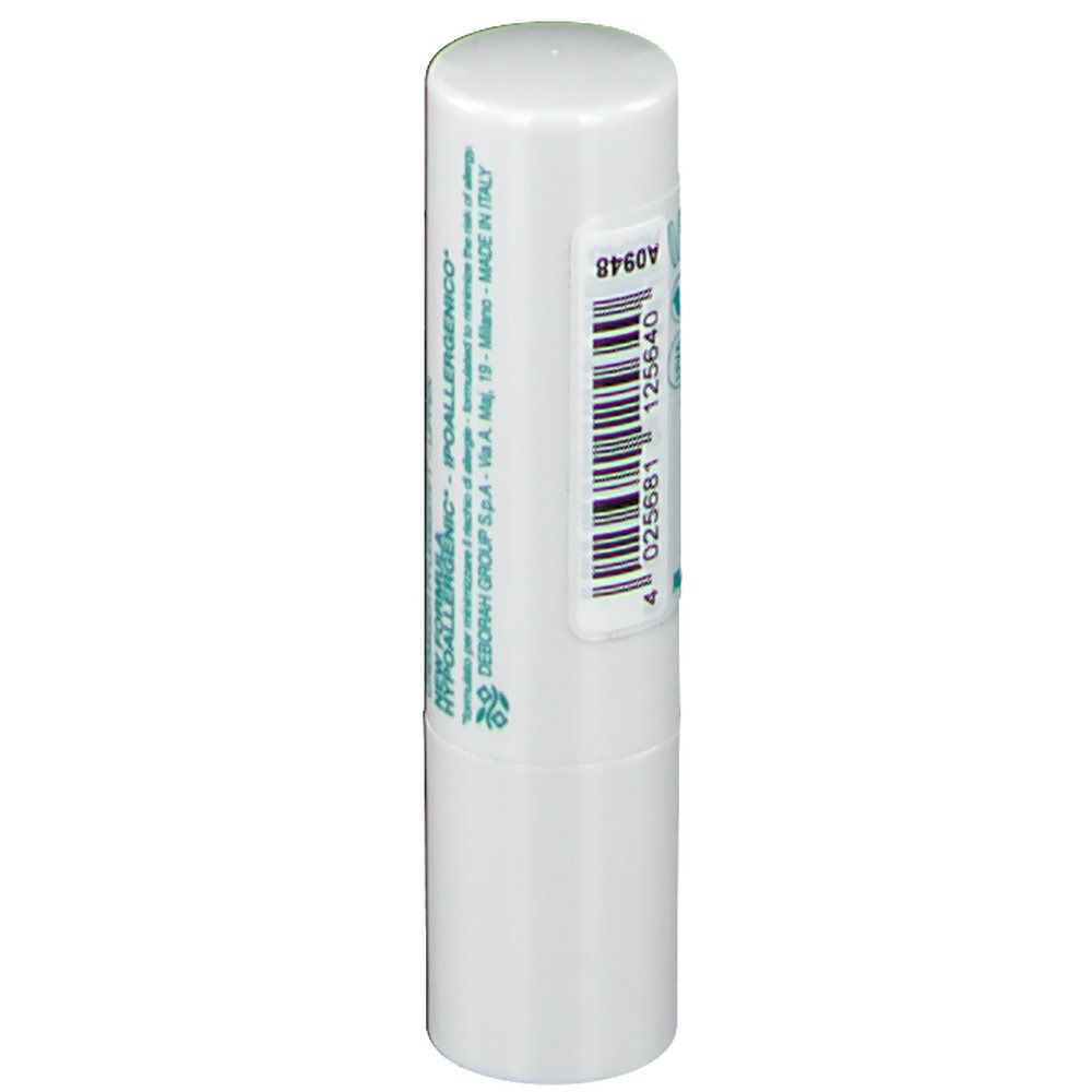 Witte lippenstift. Tekst: HYPOALLERGENICO - IPOALLERGENICO - MADE IN ITALY.