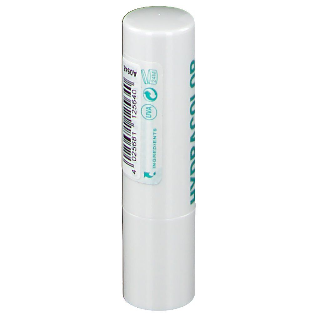 Witte lippenstift. Tekst: UVA, INGREDIENTS, 24M, Streepjescode.