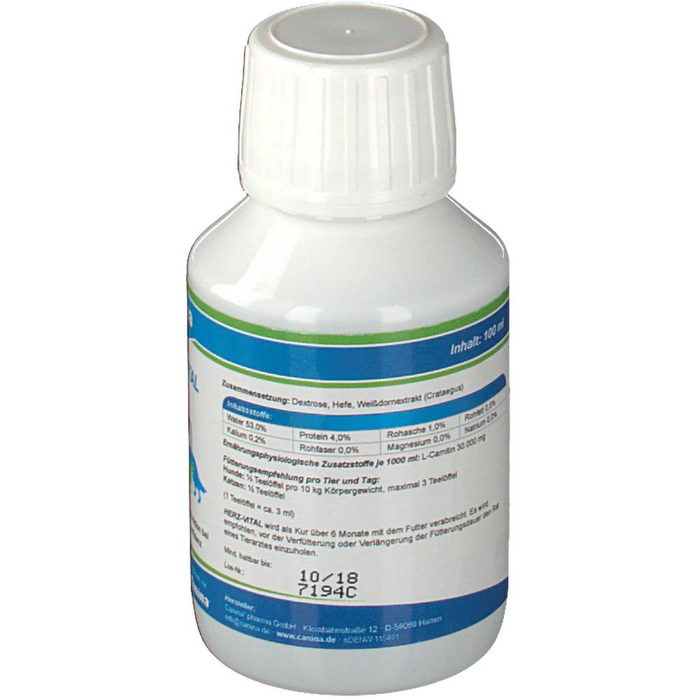 Flacon blanc avec bande bleu-vert. Dos avec ingrédients et instructions de dosage.