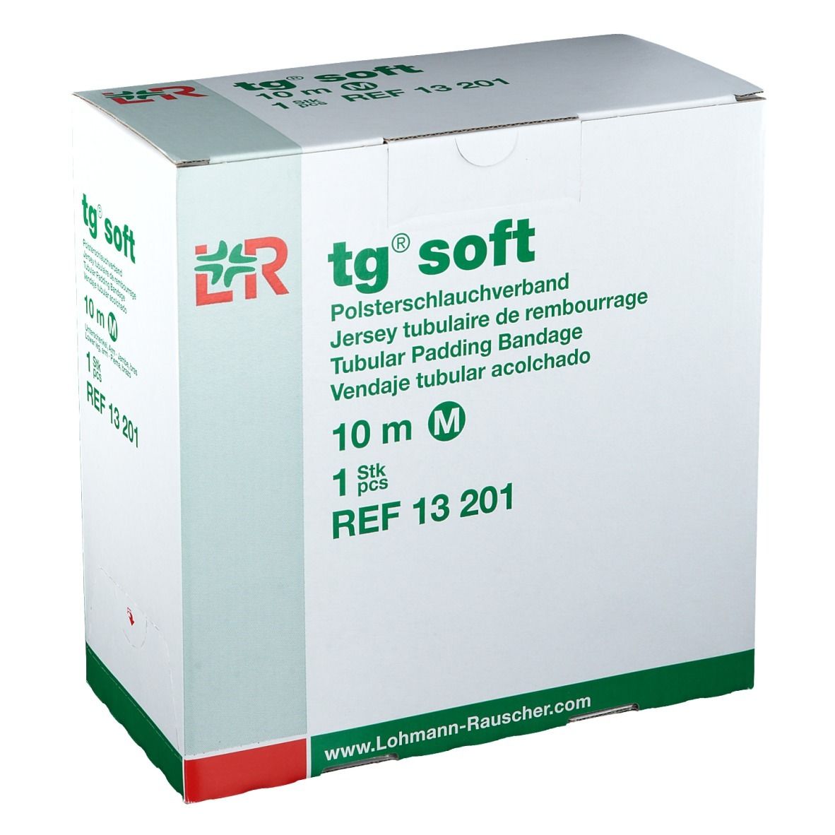 Emballage de tg® soft. Bandage tubulaire de rembourrage. 10 m, taille M. Logo et nom du produit visibles.