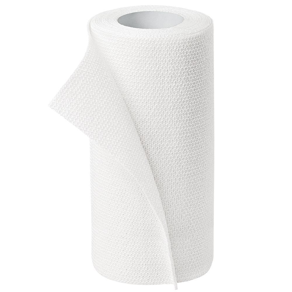 Gerolde, witte Hartmann Idealast-haft bandage. Geweven structuur, gedeeltelijk afgerold. Zichtbare breedte.