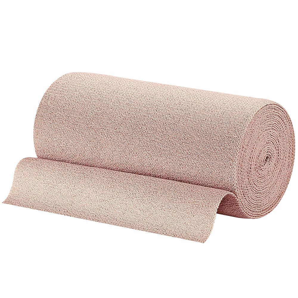 Uitgerolde PütterFlex bandage, beige. Materiaal met zichtbare structuur. Product zonder verpakking, vrijstaand.