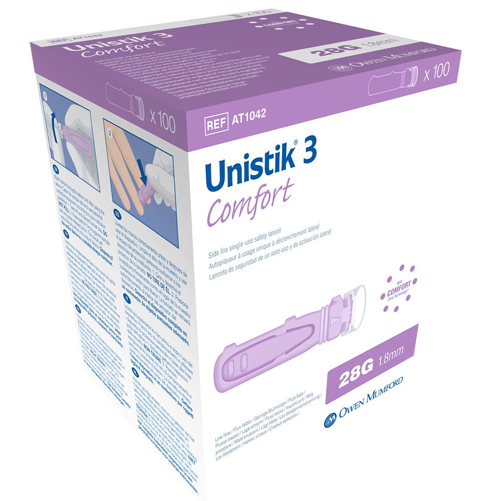 Doos met 100 Unistik 3 Comfort wegwerplancetten, 28G, 1,8mm.