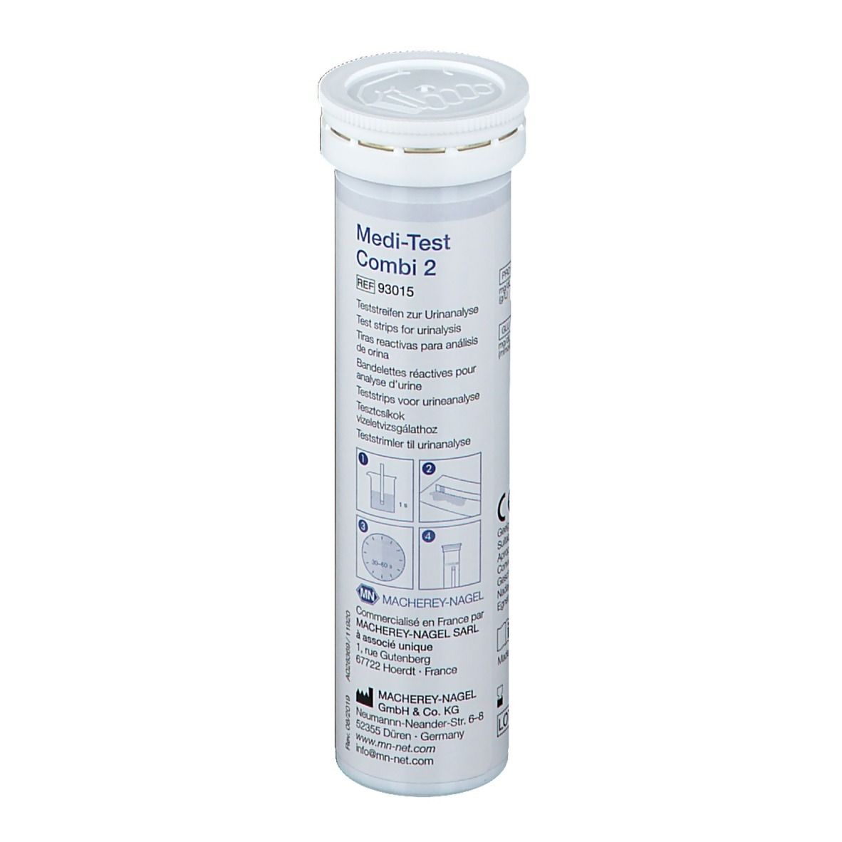 Medi-Test Combi 2 teststrips voor urineanalyse in een buisje.