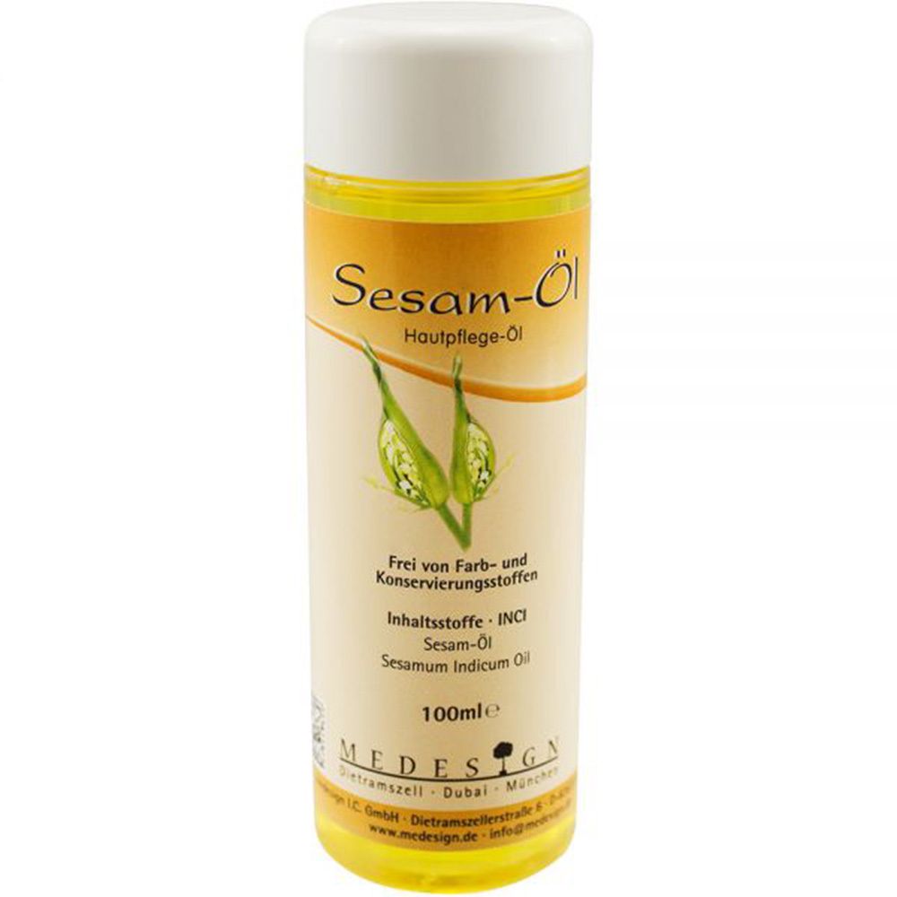 Bouteille d'huile de sésame (soin de la peau), 100ml. Sans colorants ni conservateurs.