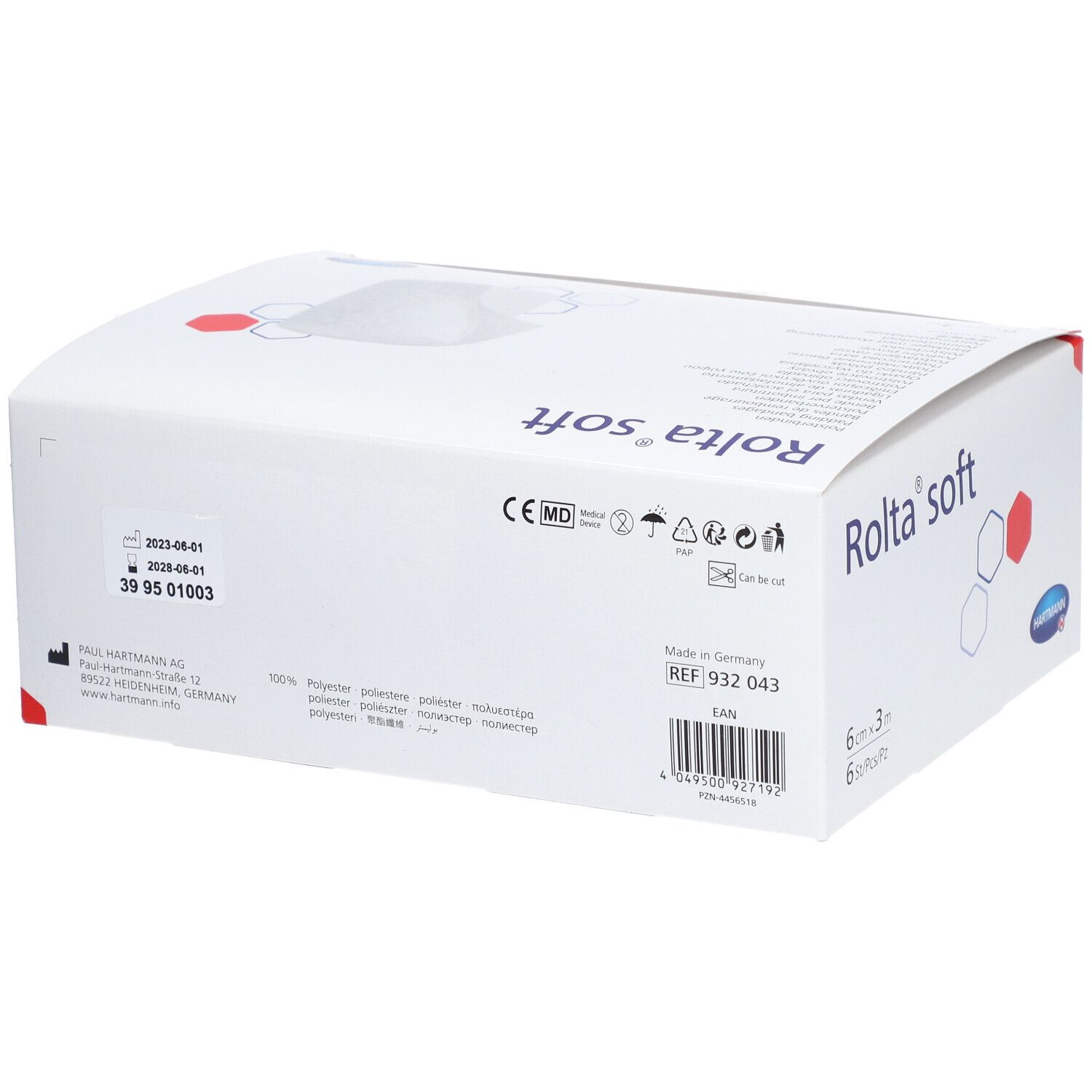 Dos de la boîte blanche avec le nom du produit Rolta soft. Contient des informations telles que le fabricant, le numéro de lot et le marquage CE.