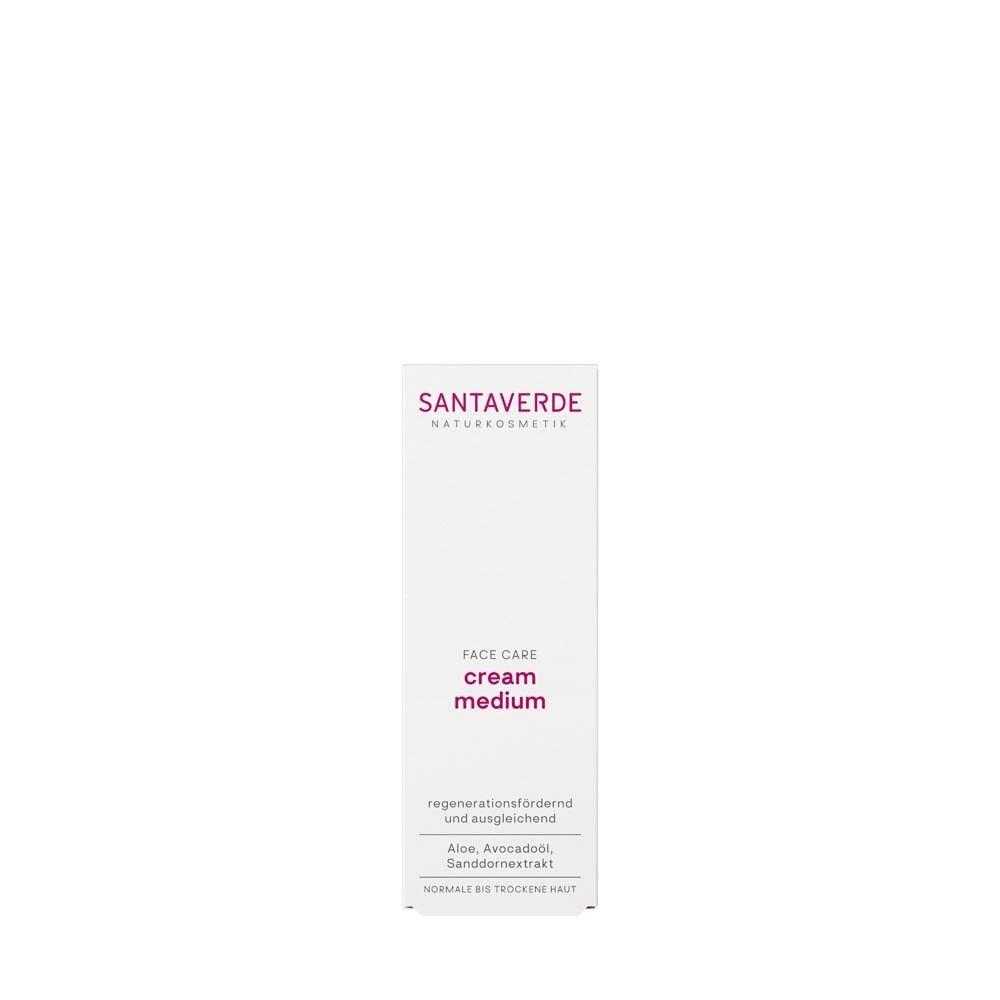 Emballage blanc avec logo SANTAVERDE et inscription "cream medium".