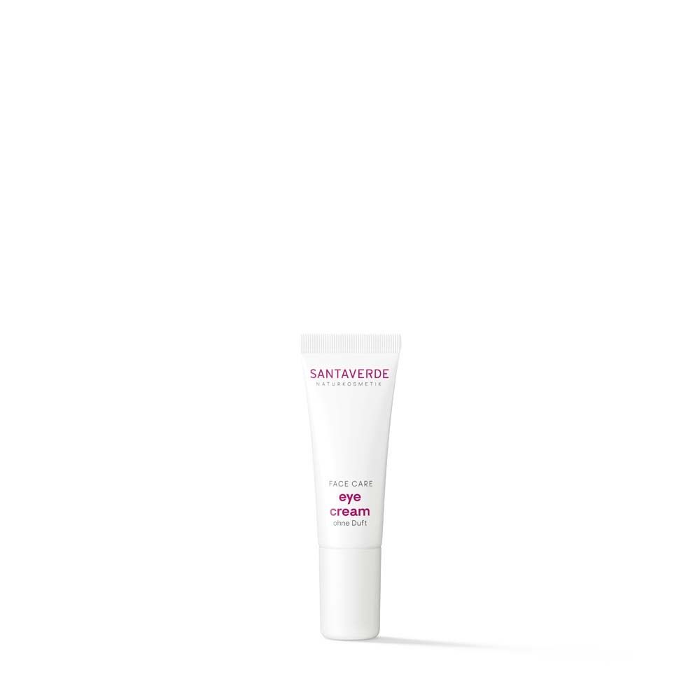 Witte tube met SANTAVERDE-logo en opschrift 'eye cream'.
