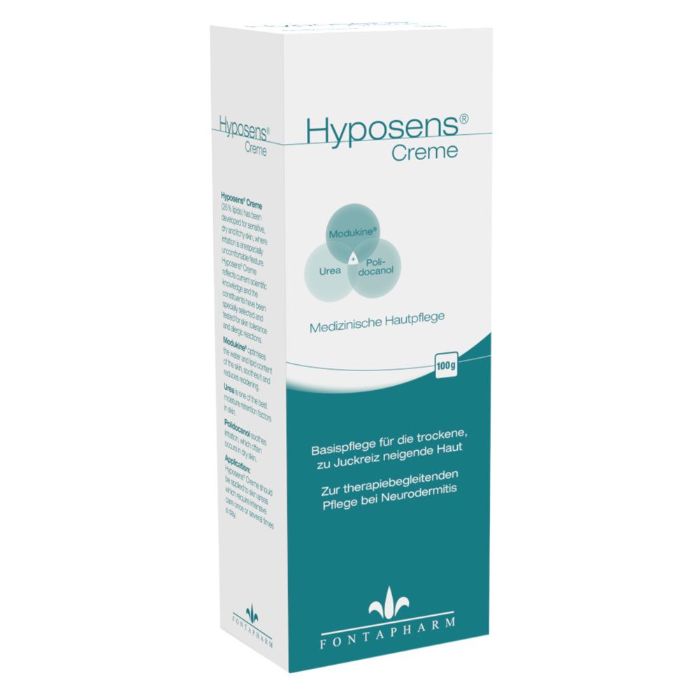 Witte doos met productnaam en blauwe afbeelding. Tekst: Medische huidverzorging, 100g, Fontapharm logo.