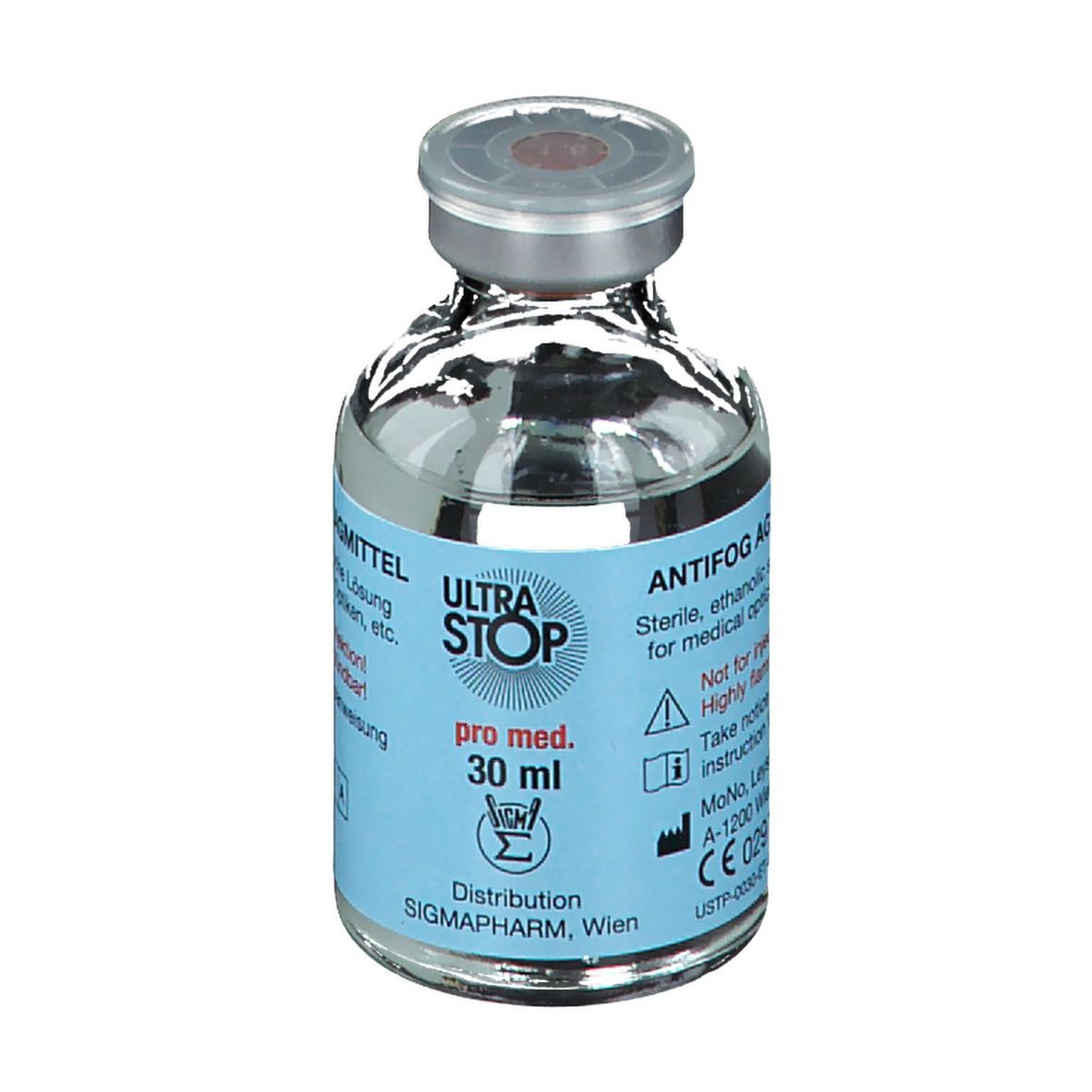 ULTRA STOP ANTIFOG pro med. Flesje van 30 ml. Steriele, ethanolhoudende oplossing voor medisch gebruik.
