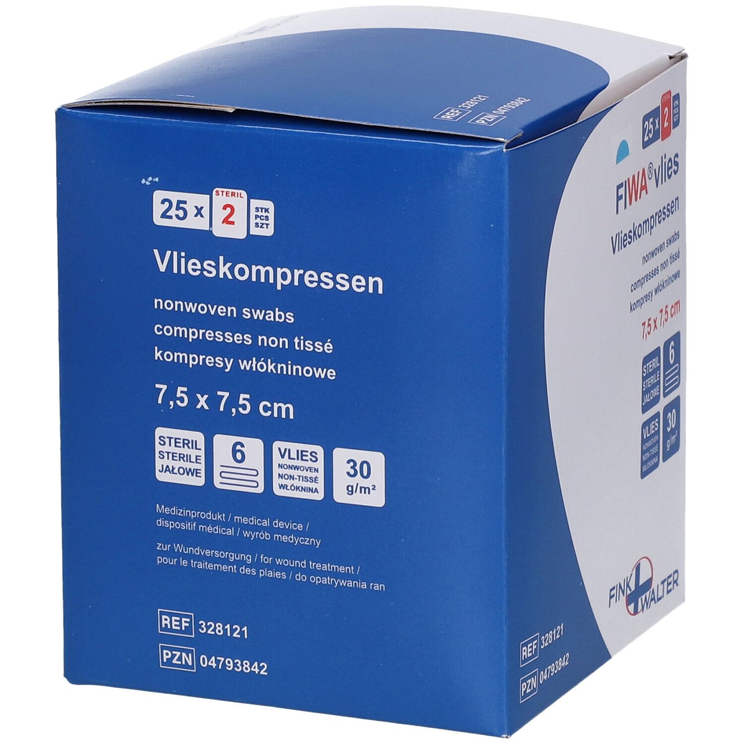 FIWA non-woven swabs, 7,5x7,5 cm, steriel, 50 stuks.