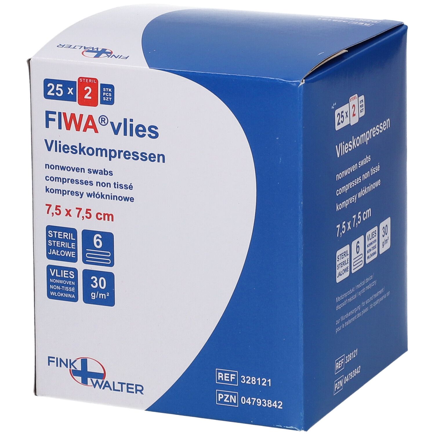FIWA non-woven swabs, 7,5x7,5 cm, steriel, 50 stuks.